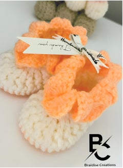 Braidise Creations Toddler Shoes for Girls In Orange Color (3 inch sole)Toddler Shoes for Girls In Orange Color Crochet Made Using Crocodile Stitch (3 inch sole)  - Image 1
