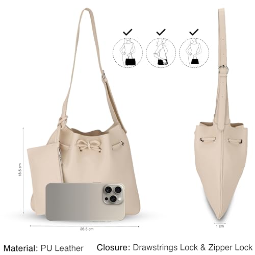 SIBY Top Handle Bag Set - PU Material,Waterproof - Spacious Design with Small Purse - Ideal for Daily Use and Special Occasions (Beige) - Image 3