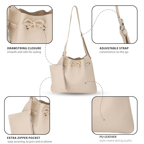 SIBY Top Handle Bag Set - PU Material,Waterproof - Spacious Design with Small Purse - Ideal for Daily Use and Special Occasions (Beige) - Image 2