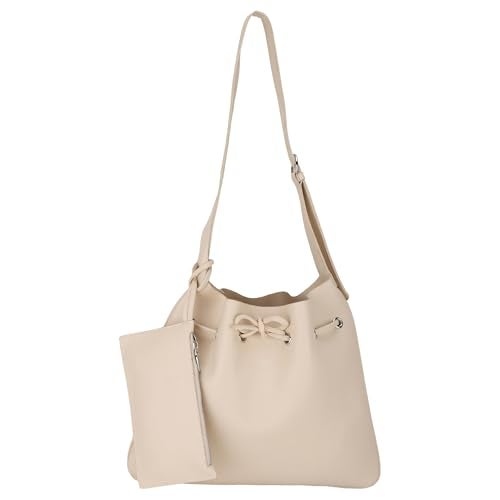 SIBY Top Handle Bag Set - PU Material,Waterproof - Spacious Design with Small Purse - Ideal for Daily Use and Special Occasions (Beige) - Image 1