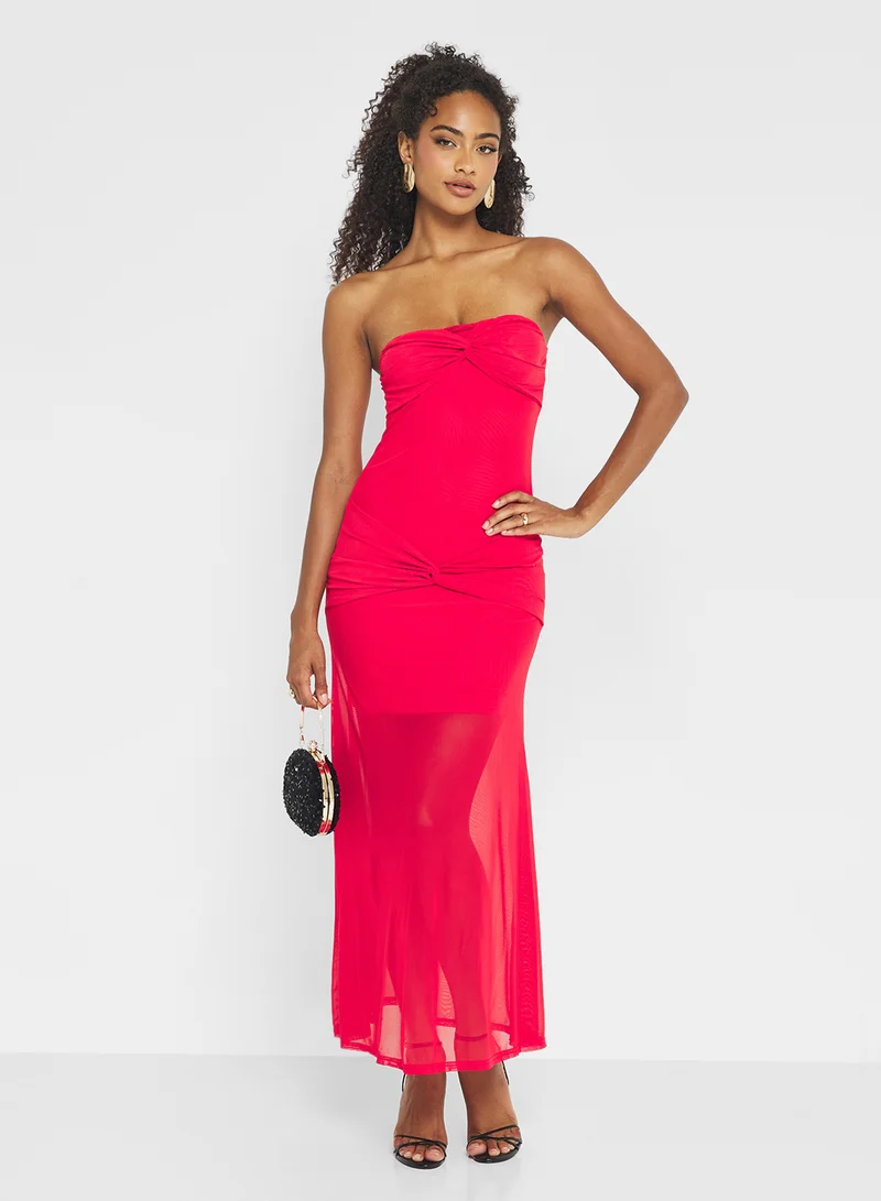 جينجر Sweetheart Neckline Mesh Detail Maxi Dress