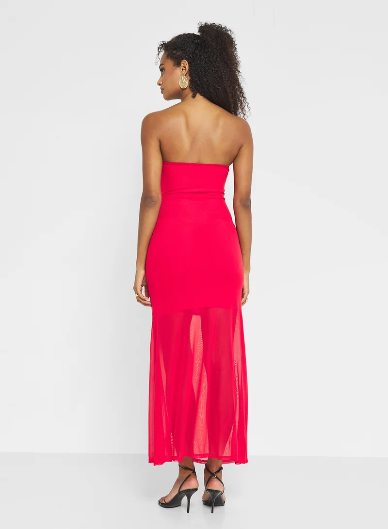 جينجر Sweetheart Neckline Mesh Detail Maxi Dress