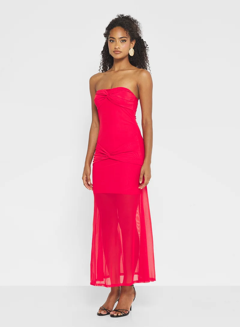 Ginger Sweetheart Neckline Mesh Detail Maxi Dress