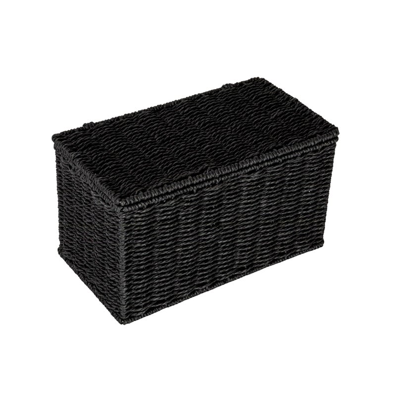 Household Essentials Small Handwoven Paper Rope Wicker Basket with Lid Black