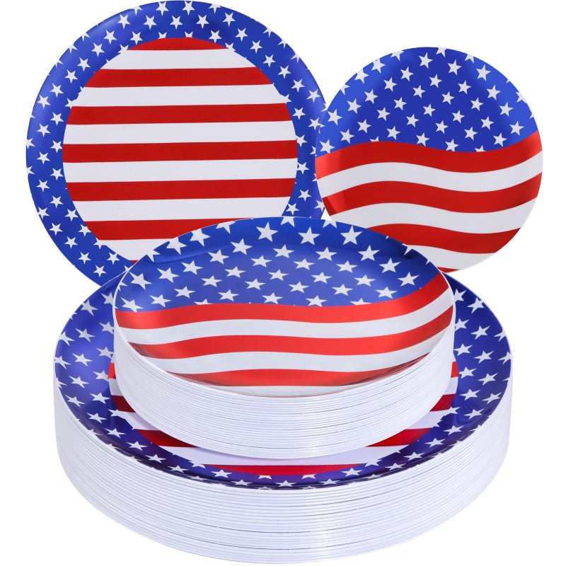 NOCCUR 60PCS 4th of July Plates  Red White and Blue Plastic Plates Disposable  American Flag Plastic Plates Include 30PCS 1025inch Dinner Plates 30PCS 75inch Salad Plates  For Independence Day