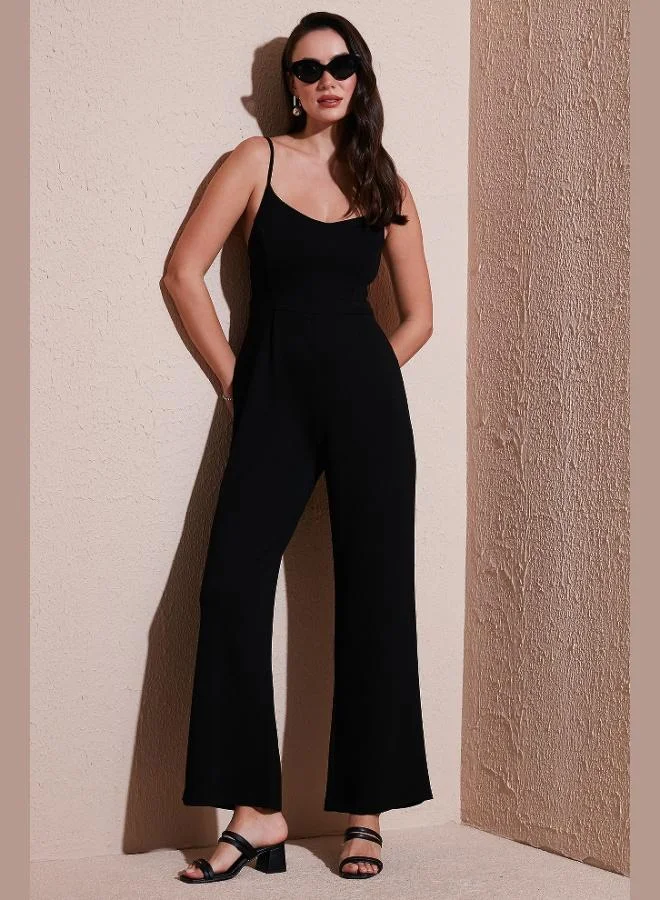 Lela Lela Regular Fit Round Neck Strap Wide Leg Jumpsuit Women's JUMPSUIT 5866147
