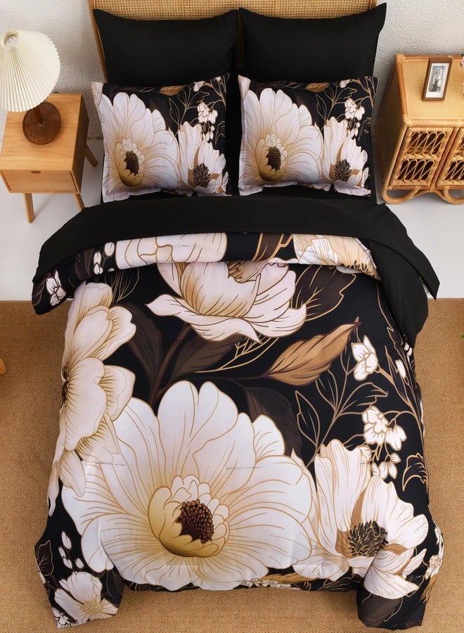 Xruibed Black Glod Floral Comforter Set King Size 7 Pieces Bed in a Bag Flower Bedding Sets Lightweight Boho Bed Set with Sheet,Pillowcases&Shams for All Season - Image 3