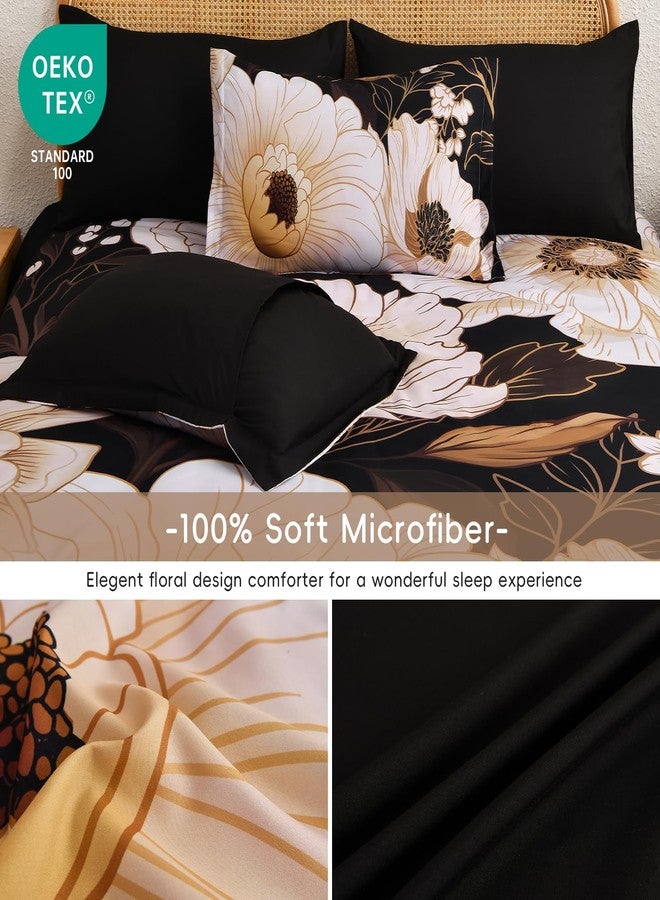 Xruibed Black Glod Floral Comforter Set King Size 7 Pieces Bed in a Bag Flower Bedding Sets Lightweight Boho Bed Set with Sheet,Pillowcases&Shams for All Season - Image 5