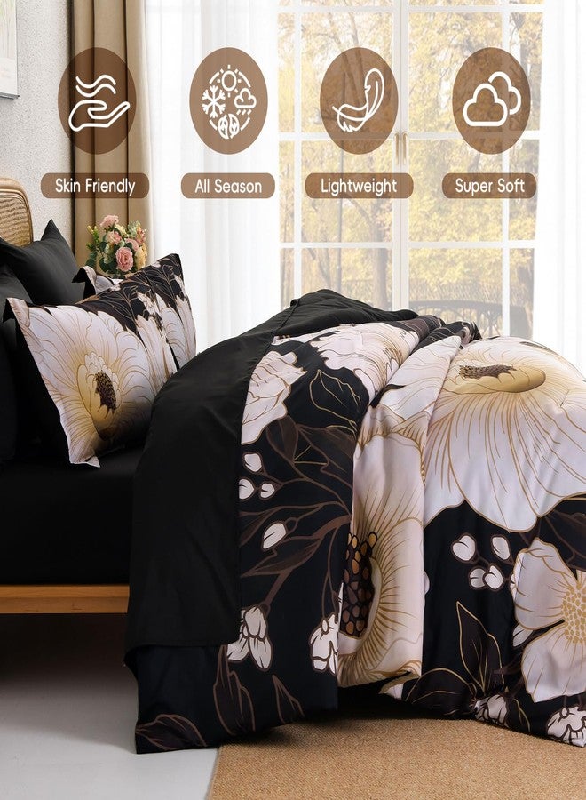 Xruibed Black Glod Floral Comforter Set King Size 7 Pieces Bed in a Bag Flower Bedding Sets Lightweight Boho Bed Set with Sheet,Pillowcases&Shams for All Season - Image 4