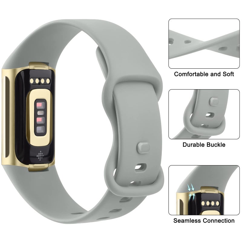 AK حزام AK Sport متوافق مع أساور Fitbit Charge 6 / Fitbit Charge 5 للنساء والرجال، أشرطة استبدال ناعمة كلاسيكية للأساور Fitbit Charge 6/5 متقدمة لمراقبة اللياقة البدنية والصحة (رمادي، كبير) - Image 3
