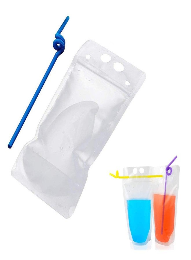 JIELUO 50pcs Drink Pouches Drink Container Set -Juice bag water wine bottle freezer bag Reclosable Zipper Pouches Bags Drinking Bags with Colorful Straws(Transparent) - Image 1