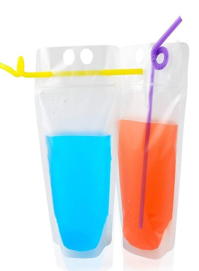 JIELUO 50pcs Drink Pouches Drink Container Set -Juice bag water wine bottle freezer bag Reclosable Zipper Pouches Bags Drinking Bags with Colorful Straws(Transparent) - Image 3