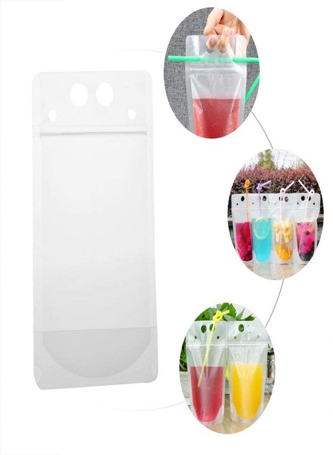 JIELUO 50pcs Drink Pouches Drink Container Set -Juice bag water wine bottle freezer bag Reclosable Zipper Pouches Bags Drinking Bags with Colorful Straws(Transparent) - Image 4