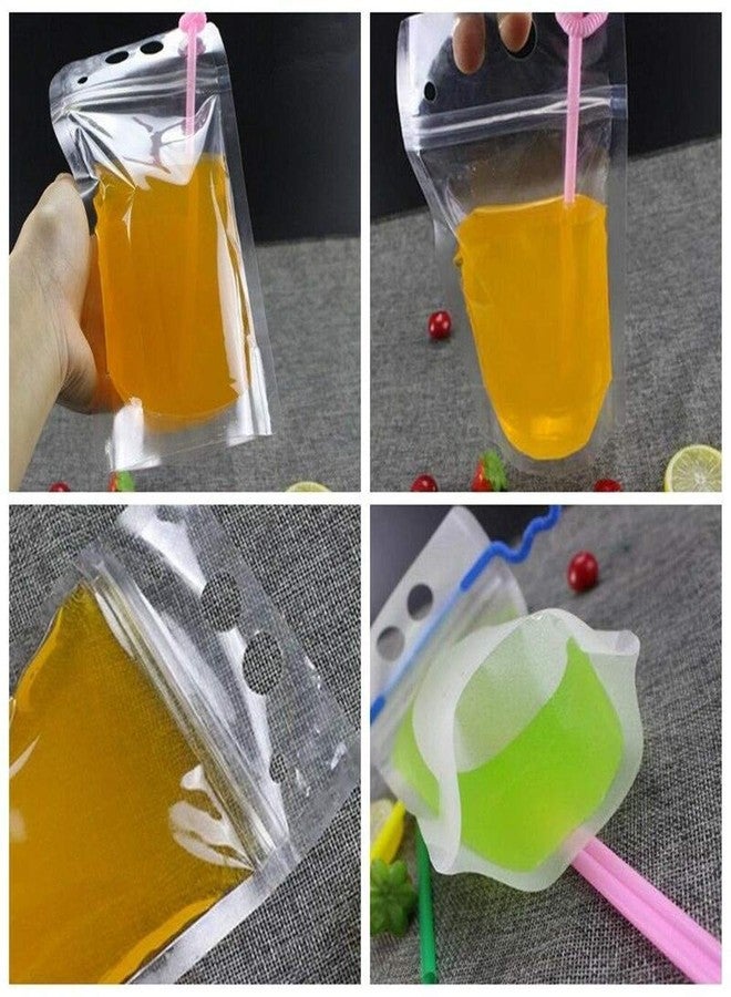 JIELUO 50pcs Drink Pouches Drink Container Set -Juice bag water wine bottle freezer bag Reclosable Zipper Pouches Bags Drinking Bags with Colorful Straws(Transparent) - Image 5