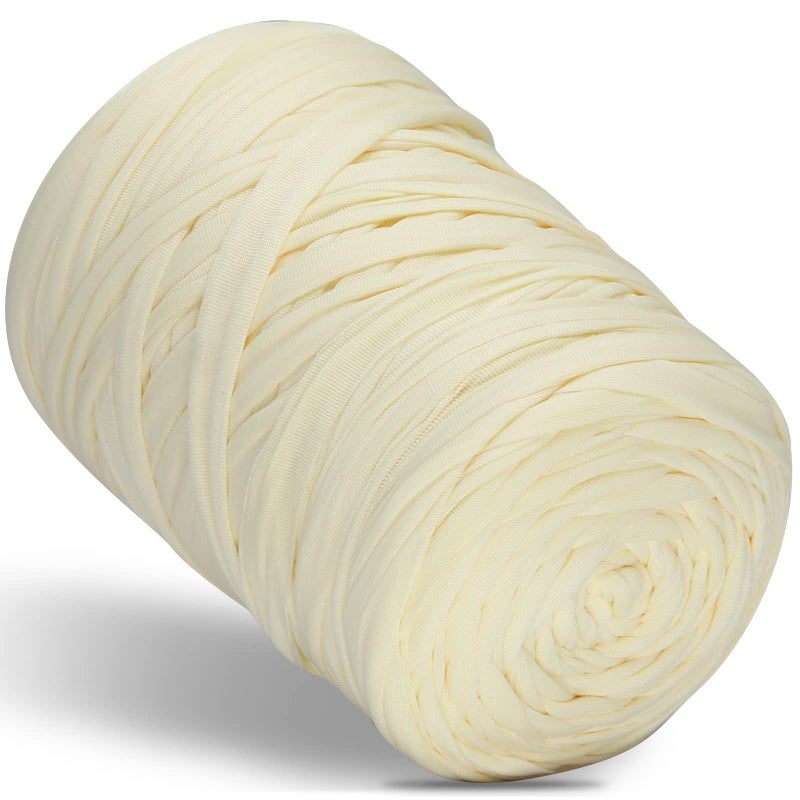 سيميكي 400 جرام قماش تي شيرت مرن خيوط كروشيه لعمل يدوياً 130 ياردة خيوط كروشيه سميكة لحقائب يدوية سلال وسائد مشاريع كروشيه ديكور منزلي بيج