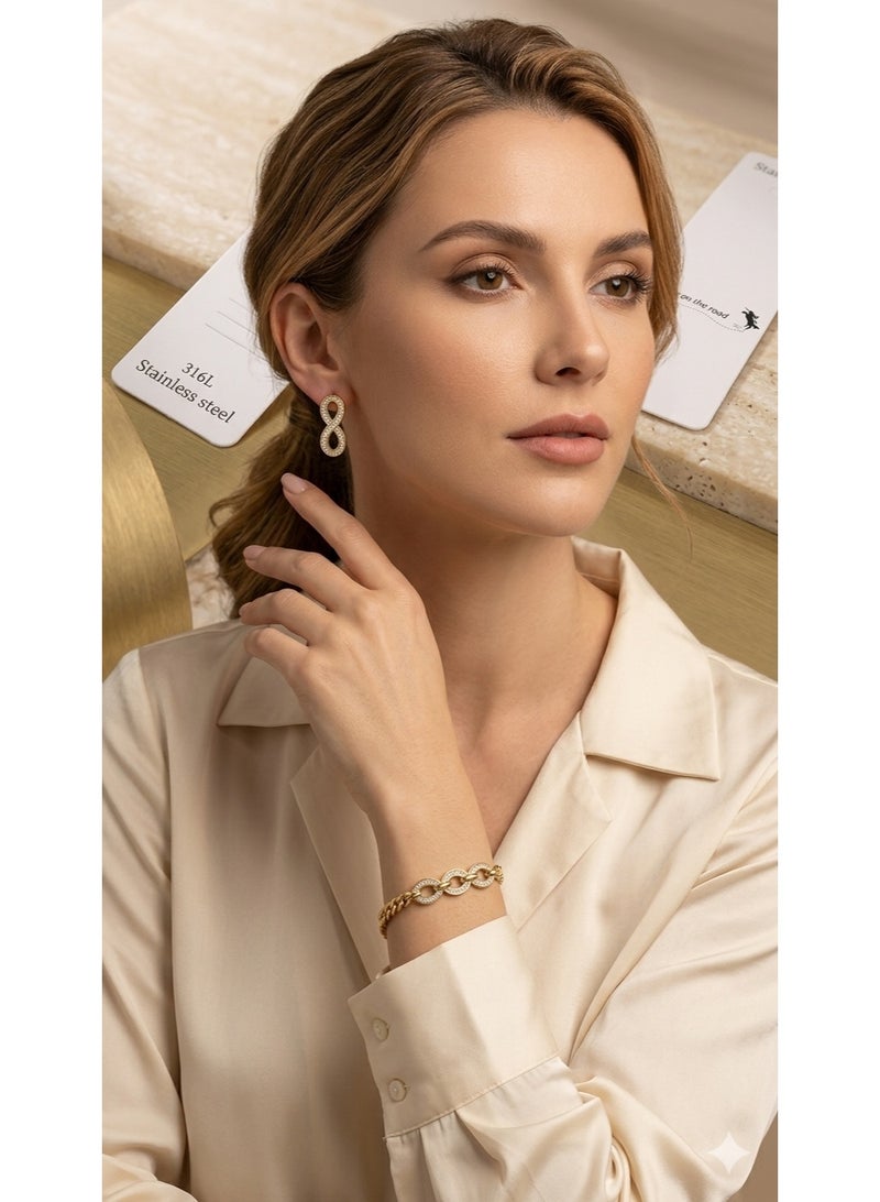 WARD Gold-Plated Stainless Steel Infinity Link Bracelet with Crystal Inlay. - Image 2