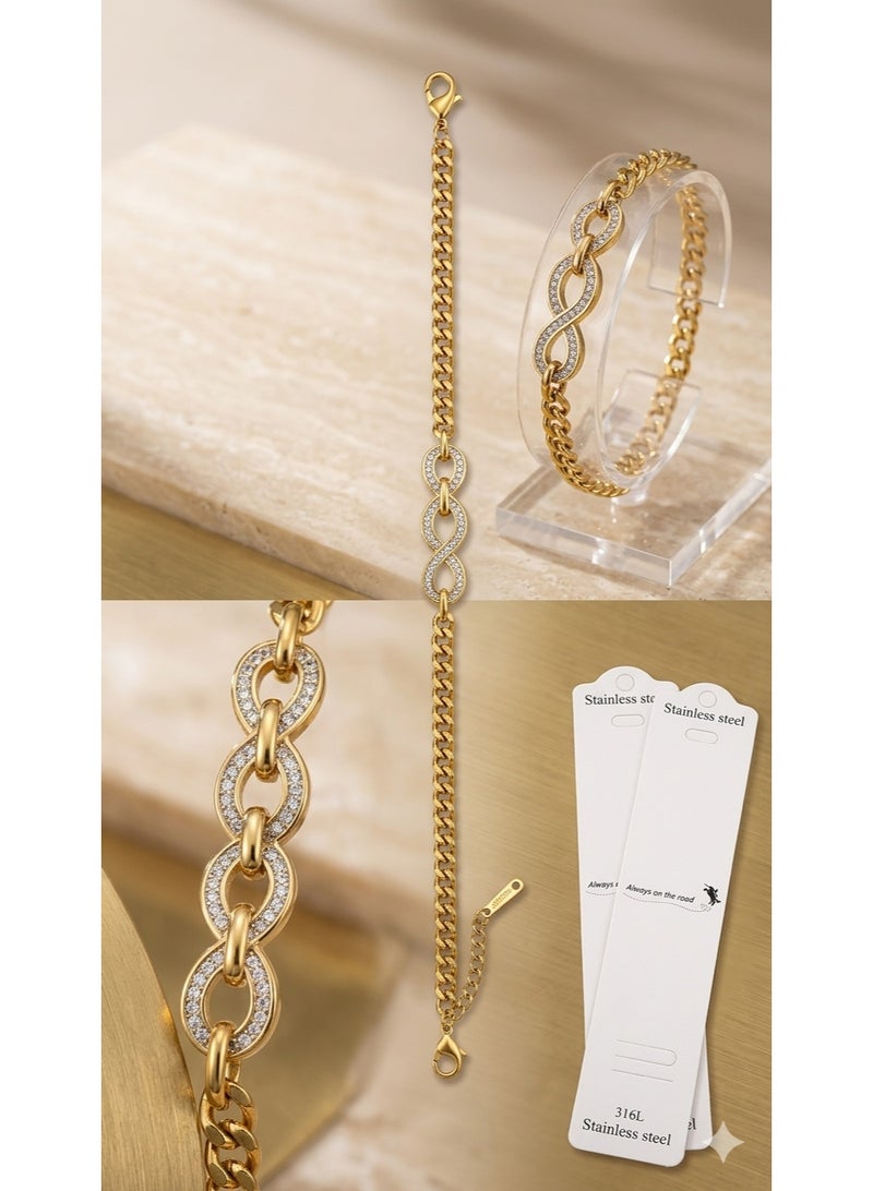 WARD Gold-Plated Stainless Steel Infinity Link Bracelet with Crystal Inlay. - Image 1
