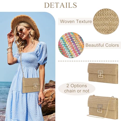 Tellrain Straw Clutch Purses for Women Summer Beach Handbags Boho Vacation Woven Raffia Envelope Wallets Fold Over Rattan Hand Purse Chain Crossbody Shoulder Bag Evening - Image 2