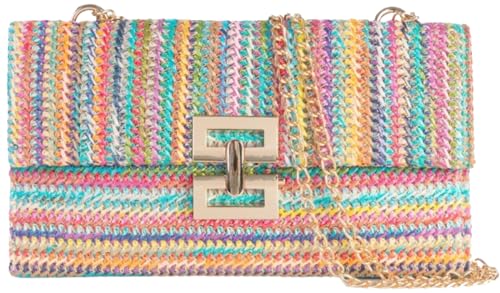 Tellrain Straw Clutch Purses for Women Summer Beach Handbags Boho Vacation Woven Raffia Envelope Wallets Fold Over Rattan Hand Purse Chain Crossbody Shoulder Bag Evening - Image 1