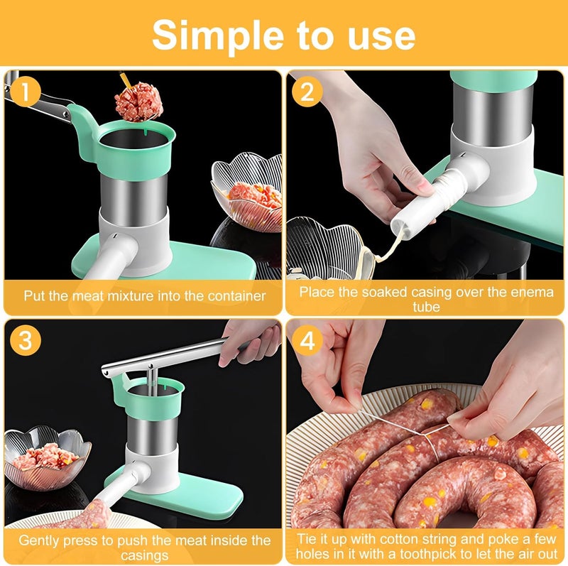 windforgecraft Manual Sausage Stuffer Stainless Steel Vertical Sausage Maker Machine Detachable Sausage Maker Kitchen Homemade Sausage Machine with 4 Filling Tubes for Commercial & Household Use - Image 3