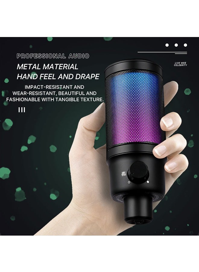 ميكروفون USB للألعاب للكمبيوتر الشخصي PS5 ، ميكروفون مكثف مع كتم صوت سريع ، مؤشر RGB ، حامل ثلاثي القوائم ، مرشح بوب ، حامل صدمات ، سماعة رأس للشاشة