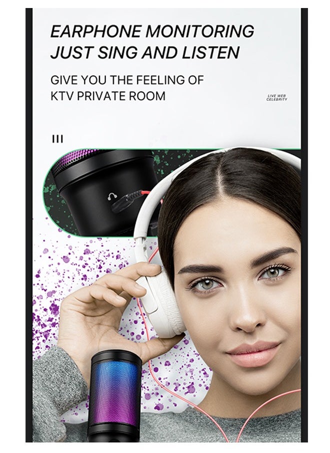 ميكروفون USB للألعاب للكمبيوتر الشخصي PS5 ، ميكروفون مكثف مع كتم صوت سريع ، مؤشر RGB ، حامل ثلاثي القوائم ، مرشح بوب ، حامل صدمات ، سماعة رأس للشاشة