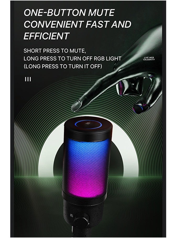 ميكروفون USB للألعاب للكمبيوتر الشخصي PS5 ، ميكروفون مكثف مع كتم صوت سريع ، مؤشر RGB ، حامل ثلاثي القوائم ، مرشح بوب ، حامل صدمات ، سماعة رأس للشاشة