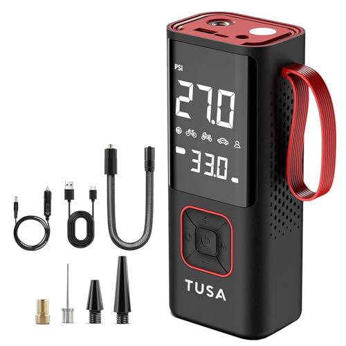 TUSA Storm X Cordless Tyre Inflator - Wired + Wireless (6000 mAh Battery & 12V Car Port), 2X Faster Inflation, 150PSI Air Compressor for Cars, Bikes, Motorcycles, Balls, and Inflatables (Red) - Image 1