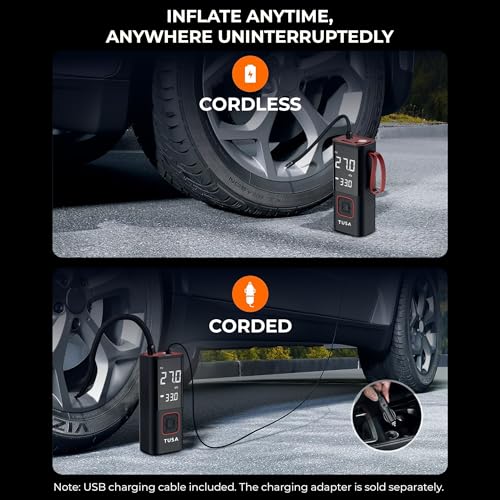 TUSA Storm X Cordless Tyre Inflator - Wired + Wireless (6000 mAh Battery & 12V Car Port), 2X Faster Inflation, 150PSI Air Compressor for Cars, Bikes, Motorcycles, Balls, and Inflatables (Red) - Image 5
