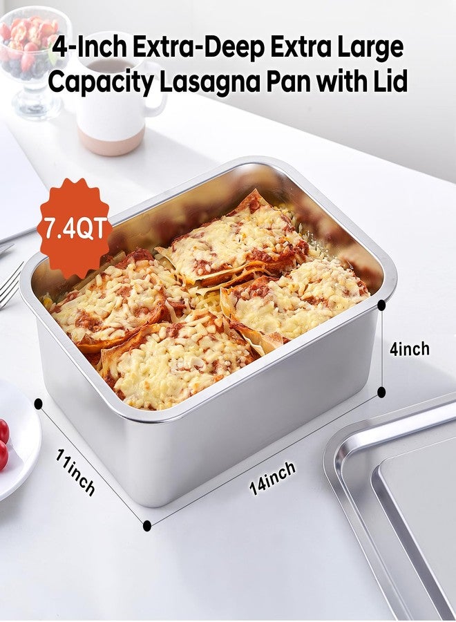 CozyState 4 Inch Extra Deep Lasagna Baking Pan with Lid, 11x14 Inch 7.4QT Large Stainless Steel Nonstick Lasagna Baking Roasting Pans Casserole Dishes for Oven with Lids(M, 1 Pack) - Image 2