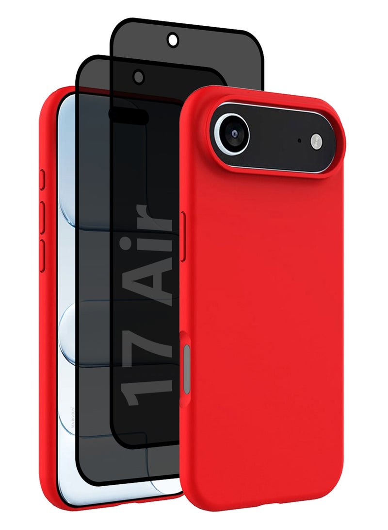 CATANES 3 Packs Silicone Protective Phone Case for iPhone 17 Air , Soft Anti-Scratch Microfiber Lining Ultra Slim Drop Protection Phone Cover with Two Privacy Screen Protectors - Red - Image 1