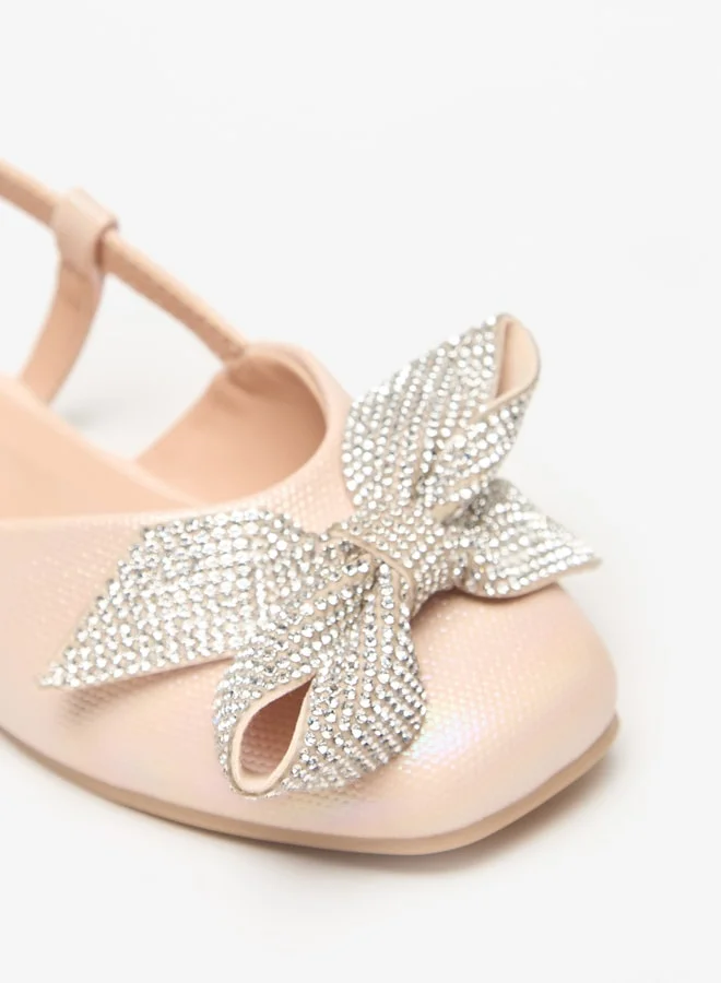 سيليست Girls' Bow Accent Round Toe Ballerina Shoes with Hook and Loop Closure