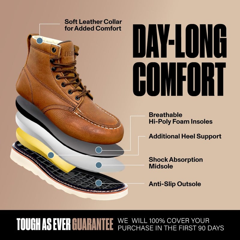 EVER BOOTS Moc Toe Work Boots for Men Construction Lightweight Wedge 10.5 LBrown - Image 2