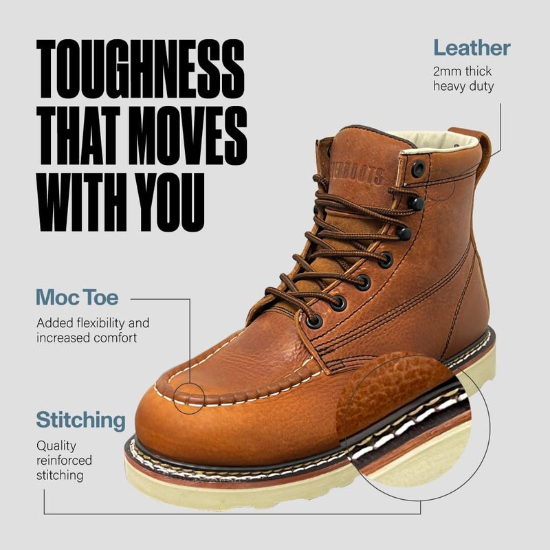 EVER BOOTS Moc Toe Work Boots for Men Construction Lightweight Wedge 10.5 LBrown - Image 3