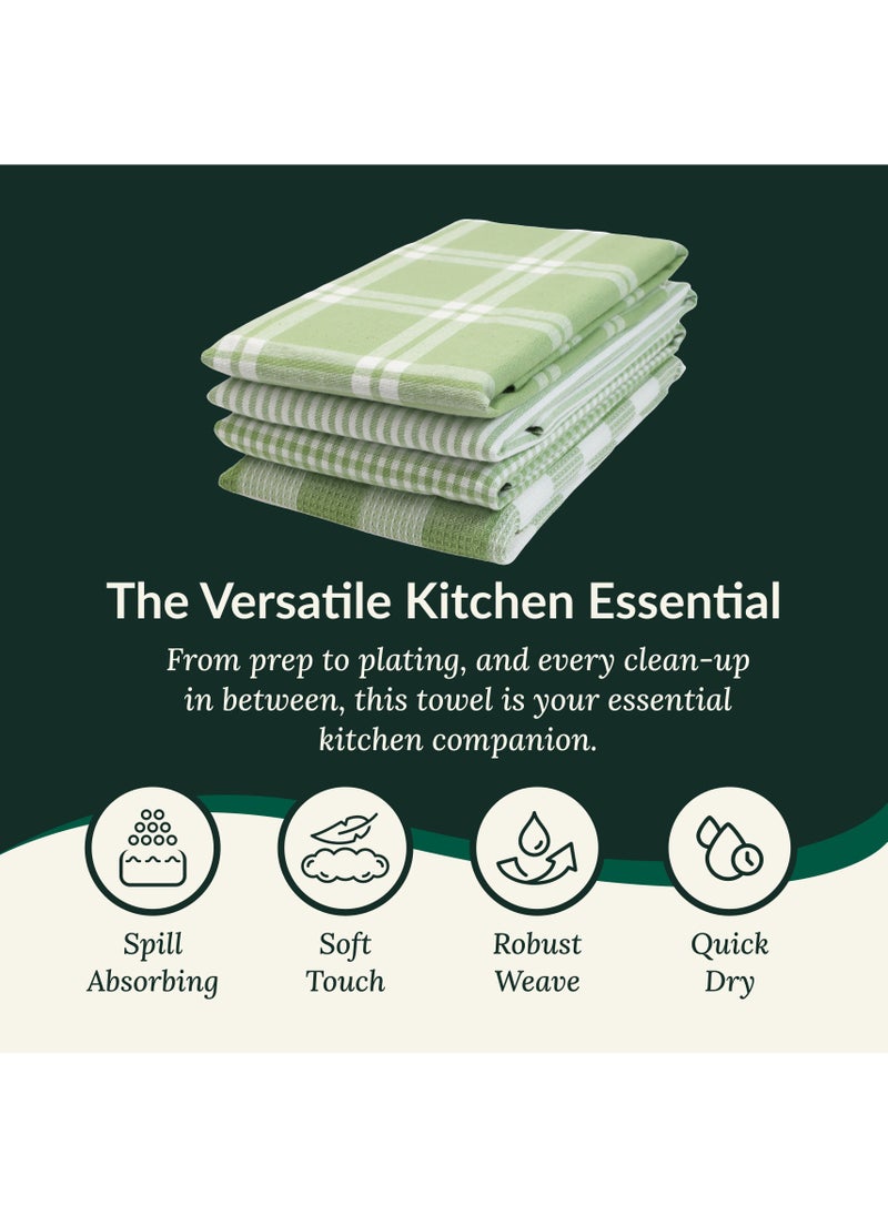 Cloud Scape Linen Multiweave 100% Cotton Kitchen Towels Set- Pack of 4,18x 28 inches - Highly Absorbent and Quick Dry, Sage Green  - Image 3