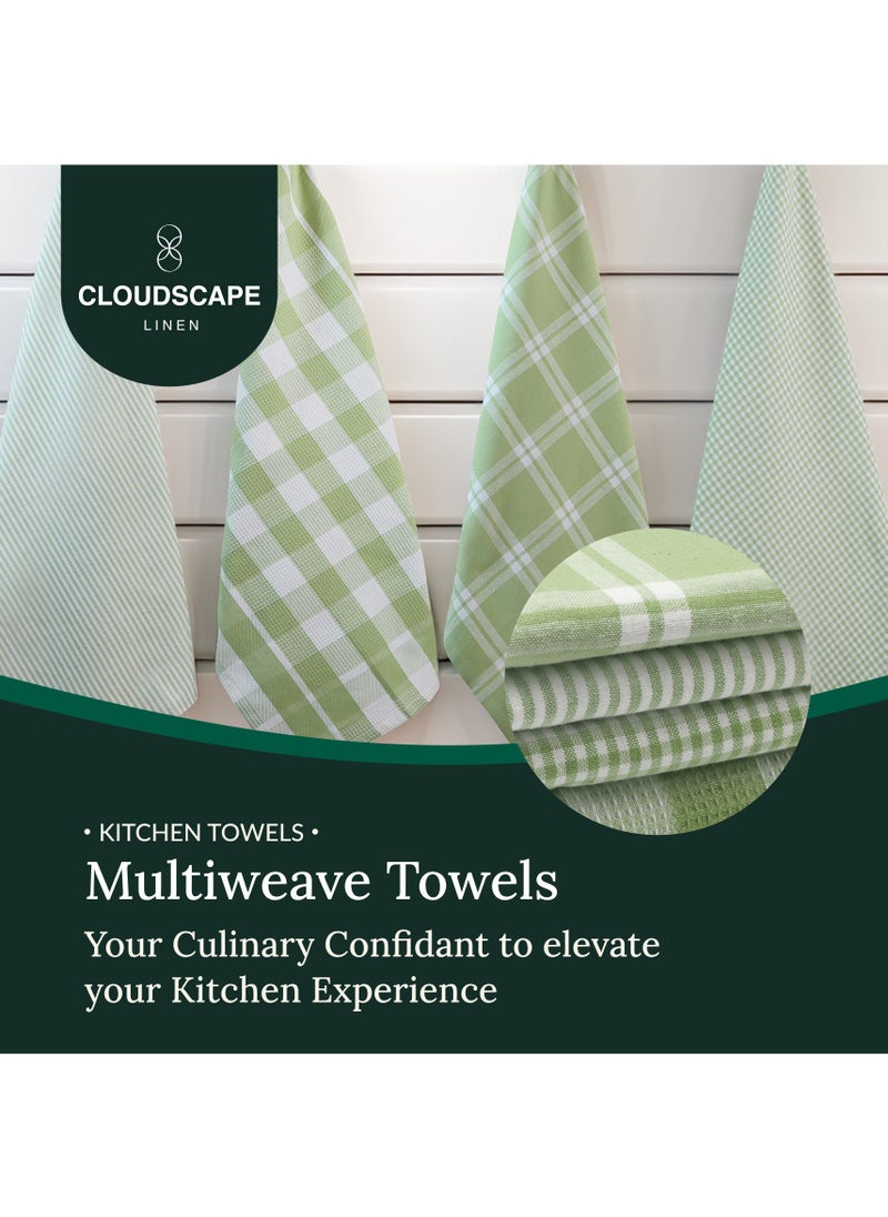 Cloud Scape Linen Multiweave 100% Cotton Kitchen Towels Set- Pack of 4,18x 28 inches - Highly Absorbent and Quick Dry, Sage Green  - Image 2