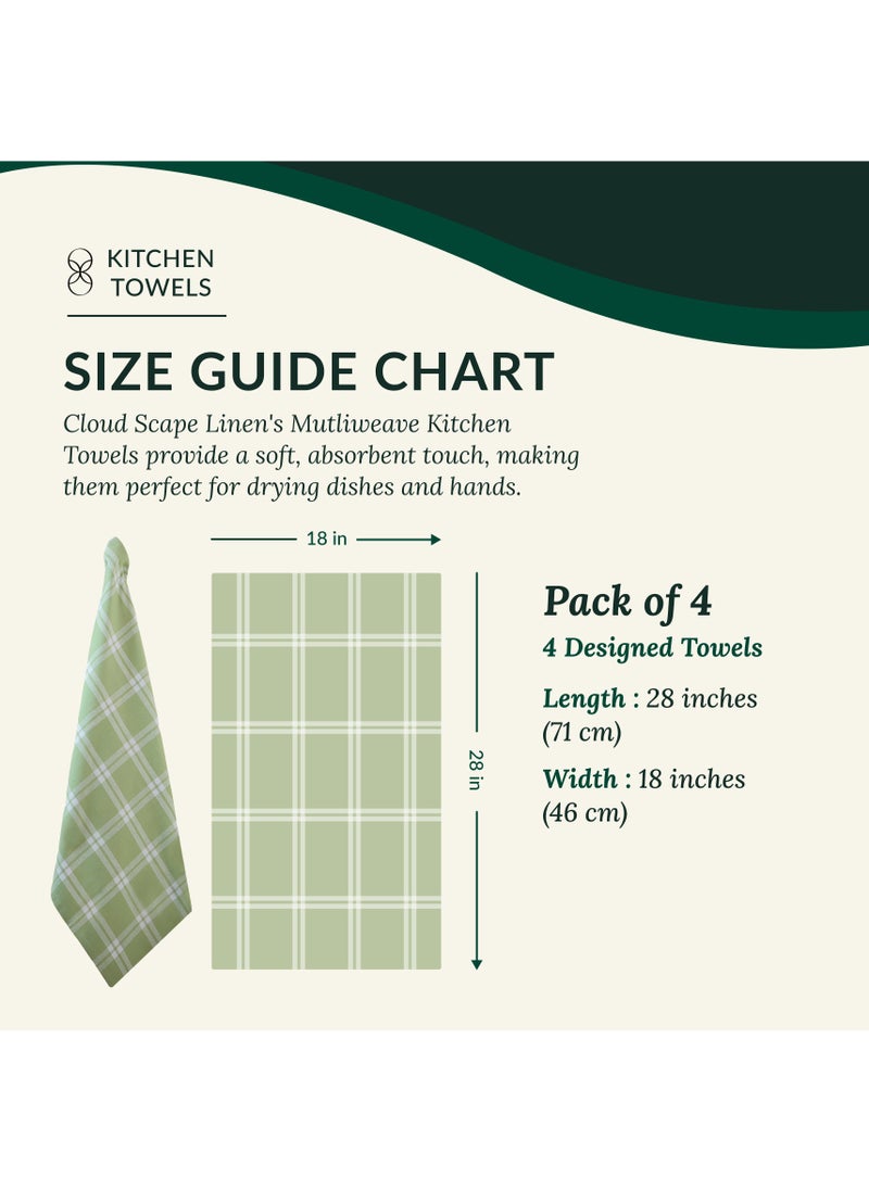 Cloud Scape Linen - Multiweave 100% Cotton Kitchen Towels Set- Pack of 4,18x 28 inches - Highly Absorbent and Quick Dry, Sage Green - Image 1