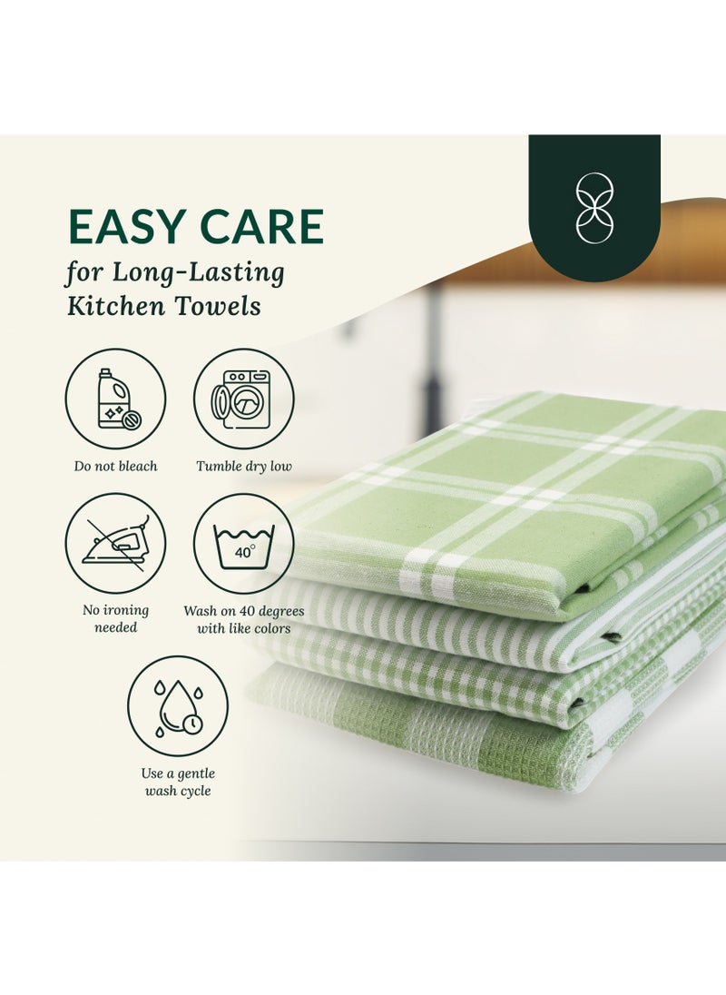 Cloud Scape Linen - Multiweave 100% Cotton Kitchen Towels Set- Pack of 4,18x 28 inches - Highly Absorbent and Quick Dry, Sage Green - Image 1