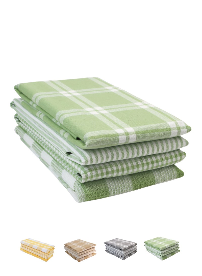 Cloud Scape Linen Multiweave 100% Cotton Kitchen Towels Set- Pack of 4,18x 28 inches - Highly Absorbent and Quick Dry, Sage Green  - Image 1
