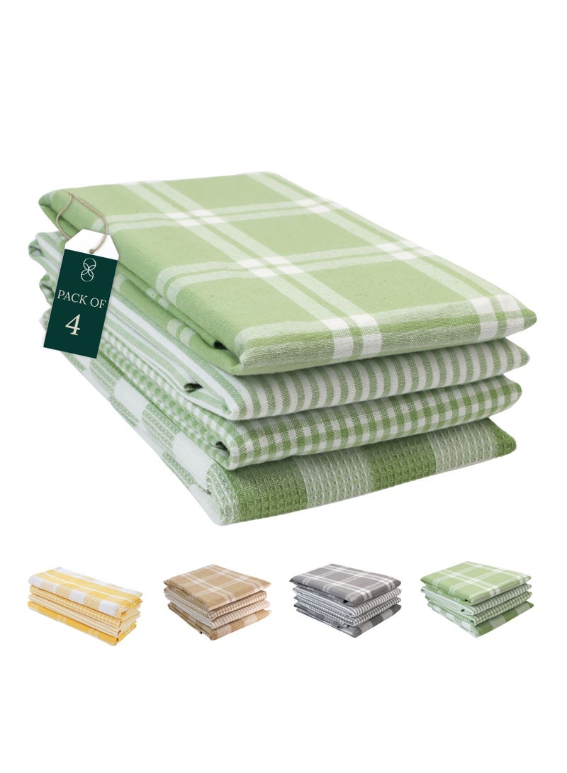 كلاود سكيب لينين Multiweave 100% Cotton Kitchen Towels Set- Pack of 4,18x 28 inches - Highly Absorbent and Quick Dry, Sage Green  - Image 1