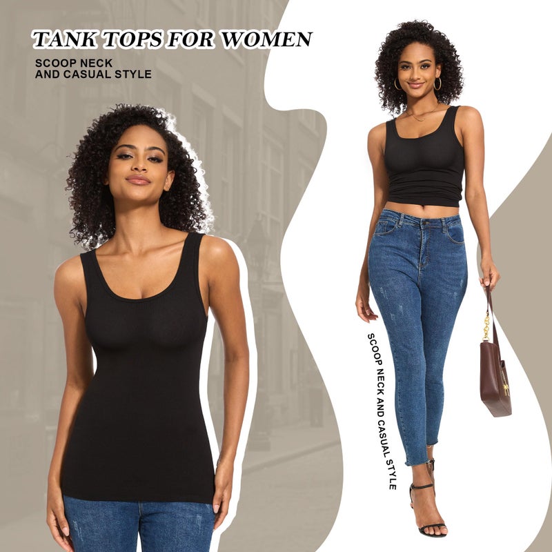 TVKSOM 5 Pack Basic Tank Tops for Women Undershirt Ribbed Sleeveless Scoop Neck Casual Layering Basic Tanks Top - Image 2