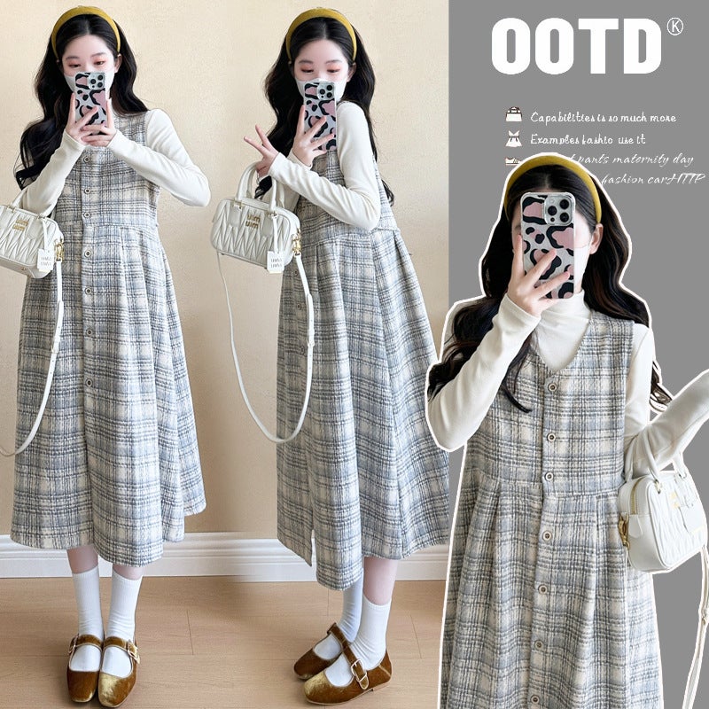 Chic Maternity Fashion 2-Piece Casual Set Autumn 2024 White bottoming shirt