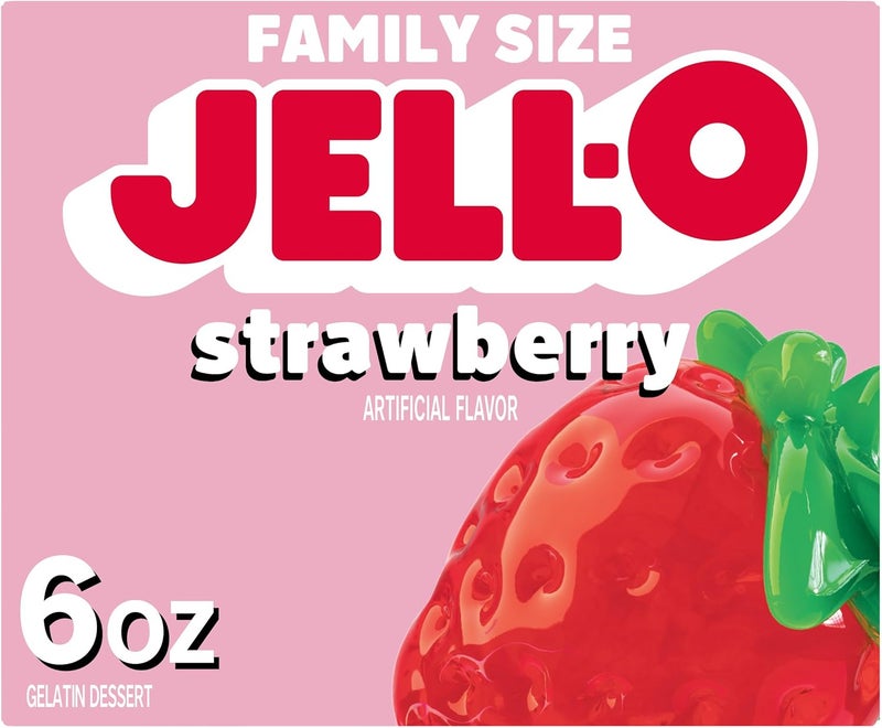 Jell-O Strawberry Gelatin Dessert Mix, Family Size, 6 oz Box - Image 1