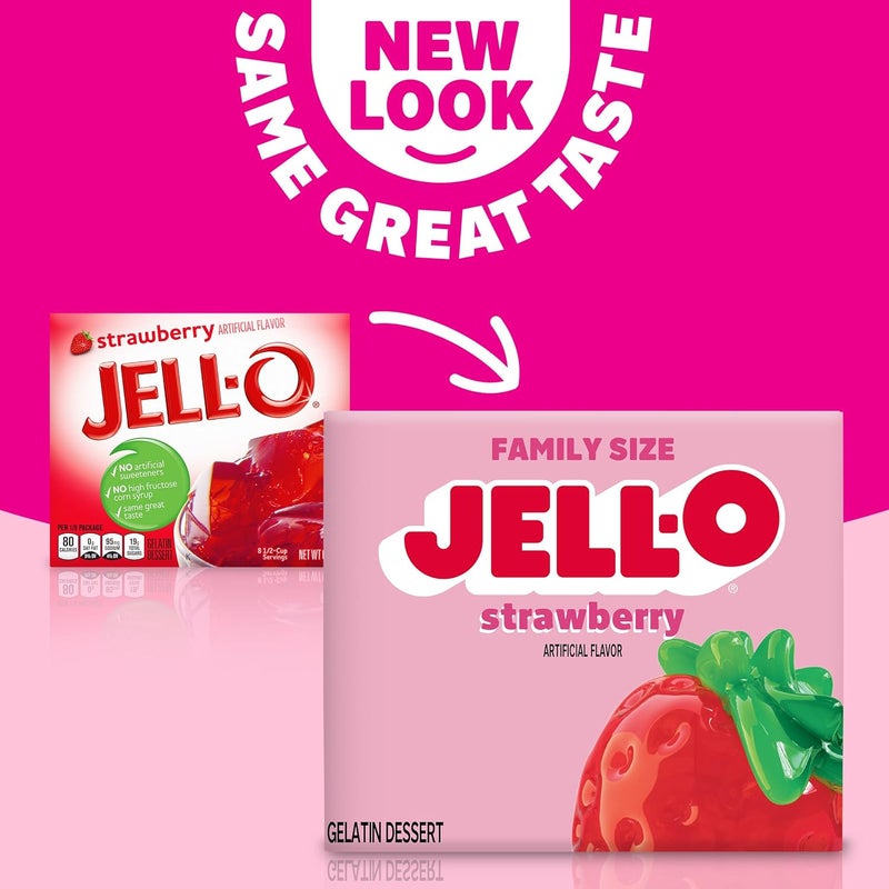Jell-O Strawberry Gelatin Dessert Mix, Family Size, 6 oz Box - Image 4