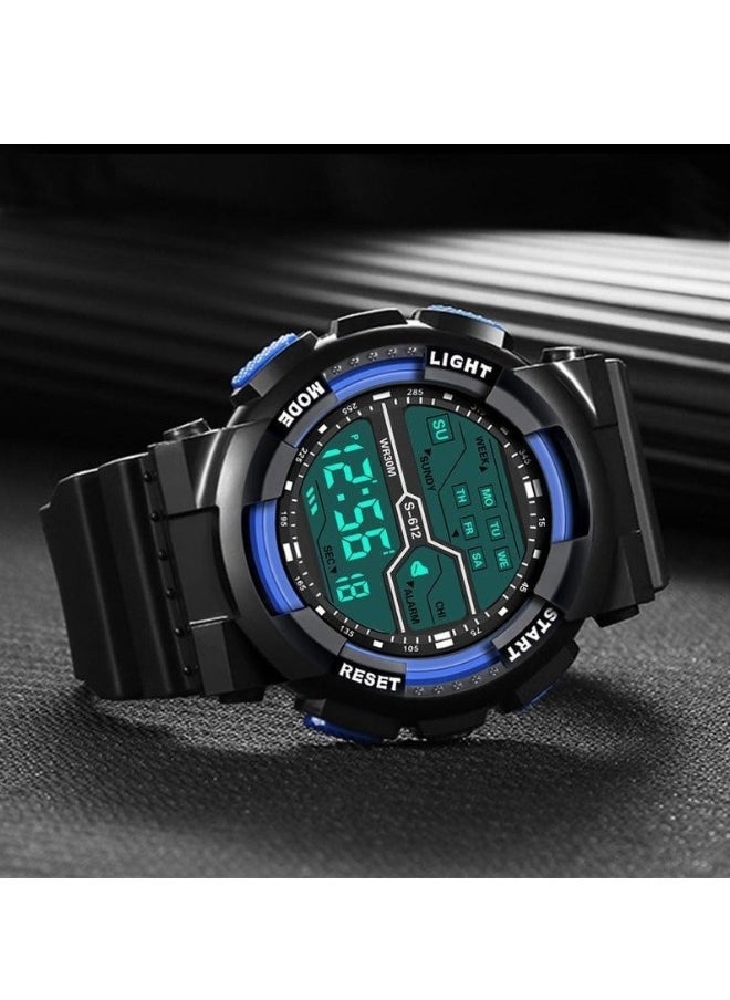 Sharpdo Children's Digital Watch Multifunctional Waterproof Electronic Watch Alarm Chronograph Luminous Sports Black/Blue Watch - Image 4