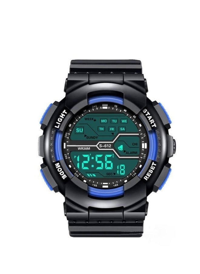 Sharpdo Children's Digital Watch Multifunctional Waterproof Electronic Watch Alarm Chronograph Luminous Sports Black/Blue Watch - Image 1