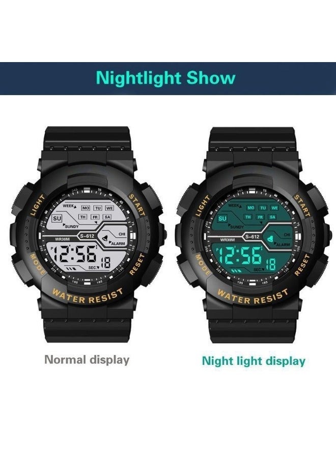 Sharpdo Children's Digital Watch Multifunctional Waterproof Electronic Watch Alarm Chronograph Luminous Sports Black/Blue Watch - Image 3