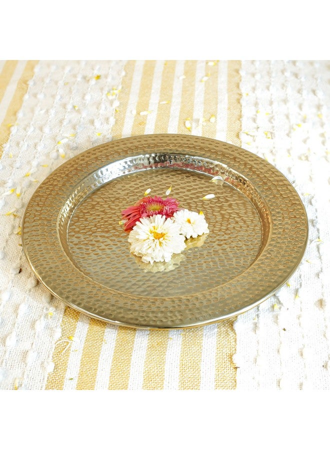 Behoma Aluminium Round Hammered Thali Shape for Decoration, Diwali Pooja || Table Home Interior Kitchen Office Decor || Festival Special Item for Wedding Ceremony || Golden (L- 35.5 CM) (Only Tray) - Image 1