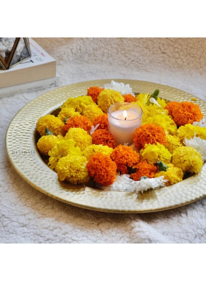 Behoma Aluminium Round Hammered Thali Shape for Decoration, Diwali Pooja || Table Home Interior Kitchen Office Decor || Festival Special Item for Wedding Ceremony || Golden (L- 35.5 CM) (Only Tray) - Image 3