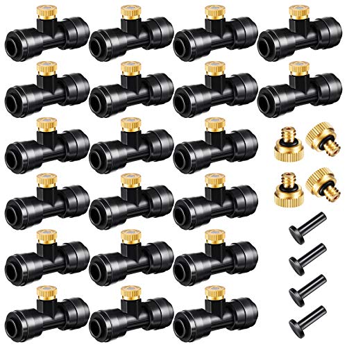 Ripeng Misting Nozzles Kit Include Water Misting Tees Thread 1/4 Inch and Brass Orifice Nozzle with Black Plug for Outdoor Spray Cooling System(48 Pieces) - Image 1